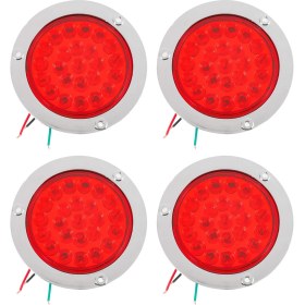 Resim 4 Paket Yuvarlak LED Römork Tail Işıkları Kırmızı 24 LED Flanş Montaj Su Geçirmez Krom 4 Inç Fren Durdurma Dönüşü Işıkları (Yurt Dışından) 