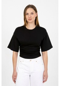 Resim Hdm Kadın Siyah Yanları Büzgülü Kısa Kol T-shirt - H6085 