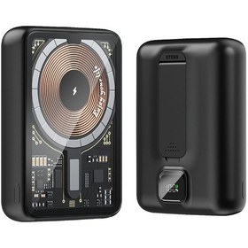 Resim Cyke Q16 10000 Mah Manyetik Güç Bankası 22.5 W Süper Hızlı Şarj Standı Kablosuz Taşınabilir Şarj Cihazı Siyah 