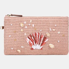 Resim Desa Kadın Somon Deniz Kabuğu Aksesuarlı Hasır Clutch 