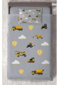 Resim Mekta Home Bebek Ve Çocuk Odası İş Makinalı Sesekli Yol Desenli Yatak Örtüsü Renkli 