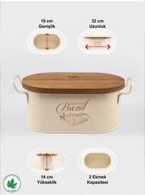 Resim Lin Metal Ahşap Kapaklı Tel Kulplu Metal Ekmeklik - Krem 