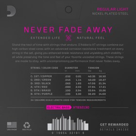 Resim D'Addario XTB32130 XT Nickel Plated Steel 6 Telli Bas Gitar Teli - Regular Light (32-130) 