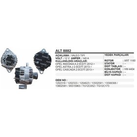 Resim Alternator 12V 140A Astra J Insignia 2009>Fl 504625309 