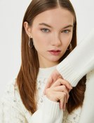 Resim Taşlı Triko Kazak Yumuşak Dokulu Bisiklet Yaka Uzun Kollu 