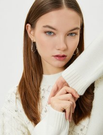 Resim Taşlı Triko Kazak Yumuşak Dokulu Bisiklet Yaka Uzun Kollu 