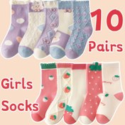 Resim 10 Çift Yeni Sonbahar ve Kış Kız Çocukları Tavşan ve Çilek Desenli Çoraplar Genç Çoraplar S01+S55 