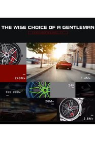 Resim OLEVS Erkek Siyah Içi Kırmızı 3d Dönen Jant Tasarımlı Çelik Kol Saati - Su Geçirmez, 