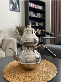 Resim Gümüş Renkli Bakır Petek Desenli Çaydanlık Gümüş 