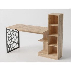 Resim Bessonshome Wood'N Love Elektra Kitaplıklı Metal Ayaklı Çalışma Masası - Atla 