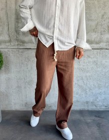 Resim Kahve Keten Baggy Pantolon - XL 