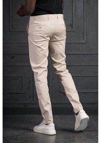 Resim Perpant Slimfit Küçük Armürlü Yazlık Pamuklu Gabardin Pantolon Krem 