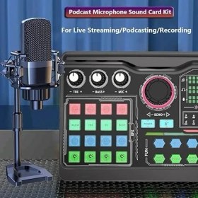 Resim Podcast Mikrofon Ses Kartı Kiti Pc Smartphone Dizüstü Bilgisayar Içiin Vlog Kayıt Canlı Akışı Youtuber Yayıncılara Uygun P300 (P300) 