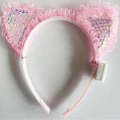 Resim Nessiworld Kenarları Dantelli Pembe Pullu Payetli Led Işıklı Kedi Kulak Taç 17x19 cm 