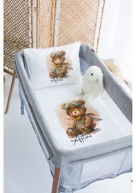Resim Lilabio %100 Pamuk Saten İsme Özel İsimli 70x120 Park Yatak Nevresim Seti Pilot Ayıcık 