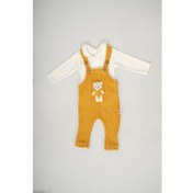 Resim Miniko Kids Unisex Ayıcıklı Uzun Kol Badilili Salopet Tulum 