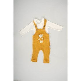 Resim Miniko Kids Unisex Ayıcıklı Uzun Kol Badilili Salopet Tulum 