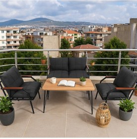 Resim Ard & Garden Linda 211 Masalı Antrasit Fermuarlı Bahçe Balkon Takımı, Cafe, Salon - Metal Kanepe Koltuk Takımı Antrasit 