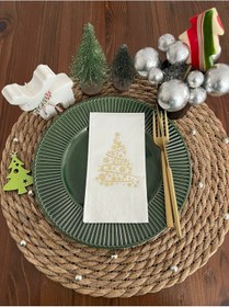 Resim Gold Yaldızlı Beyaz Çam Ağacı Peçete 16 Lı 