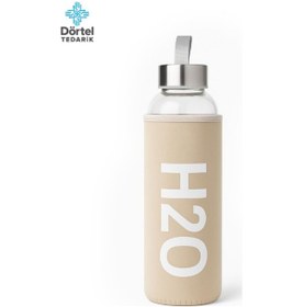 Resim H2o Kılıflı Cam Matara 600 Ml Bej 