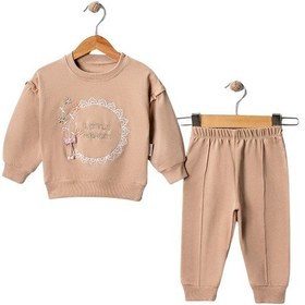 Resim Bebek Kız Takım Princess Nakışlı Açık Kahverengi 