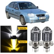 Resim Hyundai Accent Admire 2003-2006 Uyumlu Mercekli Far Ampulü Led Xenon Çift Renk Sarı-beyaz Far Şimş Etkili Csp Led LED Far 53821592 