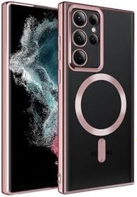 Resim PSR aksesuar Rose Gold Magsafe Wireless Şarj Özellikli Zore Setro Silikon-Rose Gold Galaxy S22 Ultra ile uyumlu 