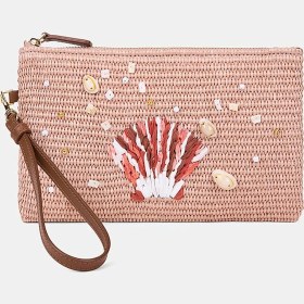Resim Desa Kadın Somon Deniz Kabuğu Aksesuarlı Hasır Clutch 