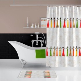 Resim Banyo Paspas Ve Tek Kanat Duş Perdesi 1x180x200 Set Banyo Halısı Africa Beyaz 