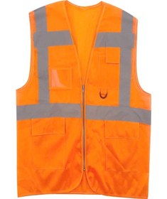 Resim İkaz Yeleği Mühendis Turuncu Reflektörlü Mühendis İkaz Yelek Fermuarlı 
