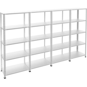 Resim Rafburada 5 Katlı 4'lü Galvaniz Çelik Raf - Depo, Arşiv, Kiler, Dosya, Market Rafı - 43x93 cm-200 cm-0.70 mm 