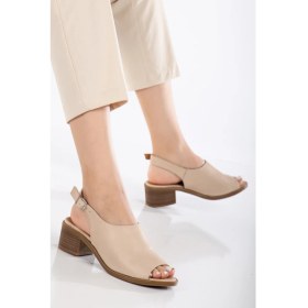 Resim Analin Shoes Kadın Deri Toka Detaylı Bilekten Bağlı Sandalet - Bej 