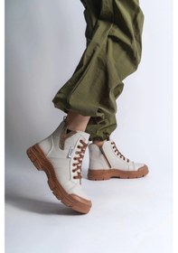 Resim Amber Bağcıklı Fermuarlı Ortopedik Taban Kadın Bot Ctt - Krem Krem 