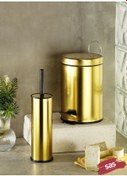 Resim Sas Haus Pedallı Çöp Kovası Tuvalet Wc Fırçası Banyo Çöp Kovası 2 Li Banyo Seti Gold 5 Litre 