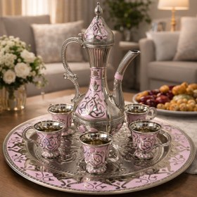 Resim RASHA COLLECTION Premium Pembe Zemzem İkram Seti - 6 Bardaklı Şık Umre & Hac Hatıra Sunumluk 