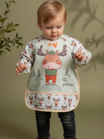 Resim DYZSTAR Geyik Desenli Sıvı Geçirmez Uzun Kollu Unisex Bebek Mama ve Aktivite Önlüğü 6-24 Ay 