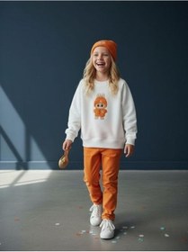 Resim Kız Çocuk Pamuklu Karakter Baskılı Oversize Tasarım Sweatshirt-16454 Beyaz 