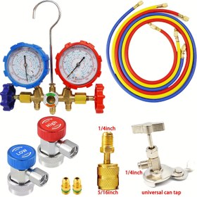 Resim [1pc Evrensel Manifold Gaz Göstergesi Seti] R410A R22 R134A R404A için Manifold Gaz Göstergesi Seti, Yüksek Basınç 800psi Düşük Basınç 500psi, Şarj Hortumları, Yalıtım Malzemeleri, Evrensel Kavanoz Tapa ve HVAC Sistemleri için Pirinç Bağlantı Elemanları ile 