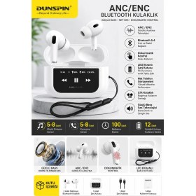 Resim Alpotekno Dunspın Anc/enc Bluetooth Kulaklık Kablosuz Tws Dokunmatik Gürültü Engelleme Şarj Göstergeli 