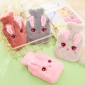 Resim 1 adet Sevimli Tavşan Peluş Sıcak Su Torbası - Yumuşak Pembe ve Gri Tavşan Kulaklı El Isıtıcı Kış Konforu için, Rahat Polar Malzeme, Soğuk Hava İçin Sevimli Tasarım 