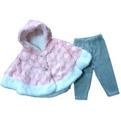 Resim Kız Bebek Peluş Pelerinli Kadife Taytlı Takım Açık Pembe 