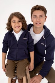 Resim U.S. Polo Assn. Erkek Çocuk Mürdüm Fermuarlı Kapüşonlu Sweatshirt 50313852-VR074 