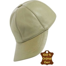 Resim Unisex %100 Deri Arkadan Ayarlanabilir Baseball Kep Şapka Haki 