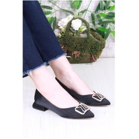 Resim Fort 077-609 Fls Saten Taş Toka Detaylı Şık Rahat Sivri Burun Kadın Babet Sıyah 