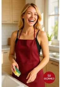 Resim Bordo Spunbond Kalın Kumaş Ve Su Geçirmez Cepli Mutfak, Aşçı Önlüğü Bordo 