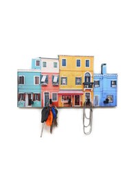 Resim Cajuart Renkli Ev Desenli Ahşap Anahtarlık Hol Antre Anahtar Askı 