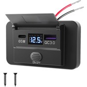 Resim Geliştirilmiş 12V/24V Çift Voltajlı USB-C Hızlı Şarj Soketi, 65W PD & QC3.0, Çift Ekran Voltmetreli, Sabit Bağlantılı/12V Güçlü Araç Prizleri - Arabalar, Kamyonlar, Tekneler ve Deniz Aracı Uyumlu, Aşırı Yük Korumalı 