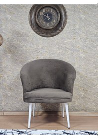 Resim Zafir Tekli Teddy Beyaz Boyalı Sivriltme Ayak Çay Seti Koltuk Tekli Berjer , Balkon, Salon, Ofis Kahverengi 