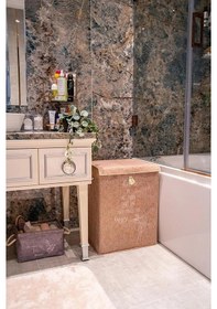 Resim Keçe Kapaklı Kirli Çamaşır Sepeti - Çok Amaçlı Saklama Kutusu Mega Hurç Bej 55 X 41 X 30 Cm Bej 