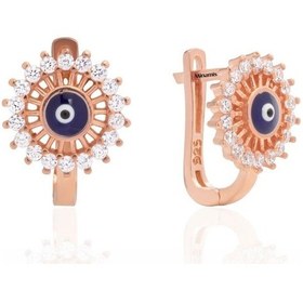 Resim Pave Sıralı Nazar Boncuğu Gümüş Küpe Rose-2358 